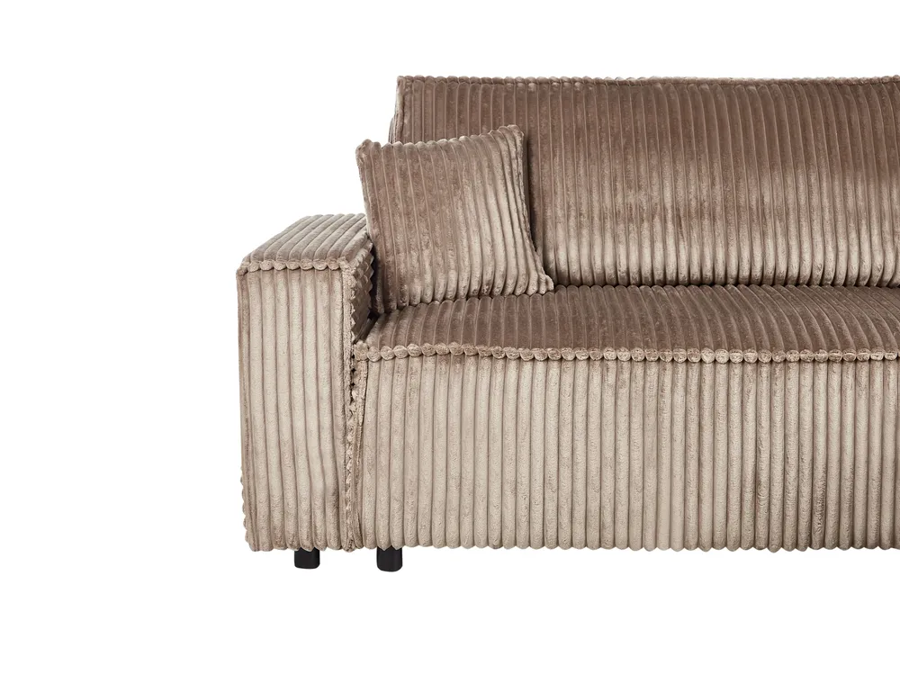 Corner Sofa Bed 3 Seater ABACKA with Storage Corduroy Light Brown Left Hand_960047
