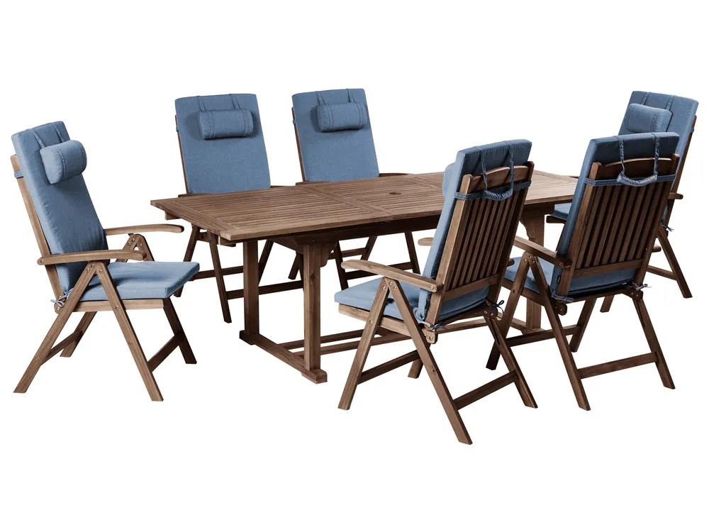 Garden Dining Set 6 Seater AMANTEA PREMIUM Acacia Wood Blue