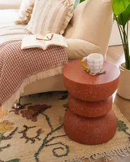 Side Table FALIRO 37 cm 37 cm Terrazzo Effect Red_976495