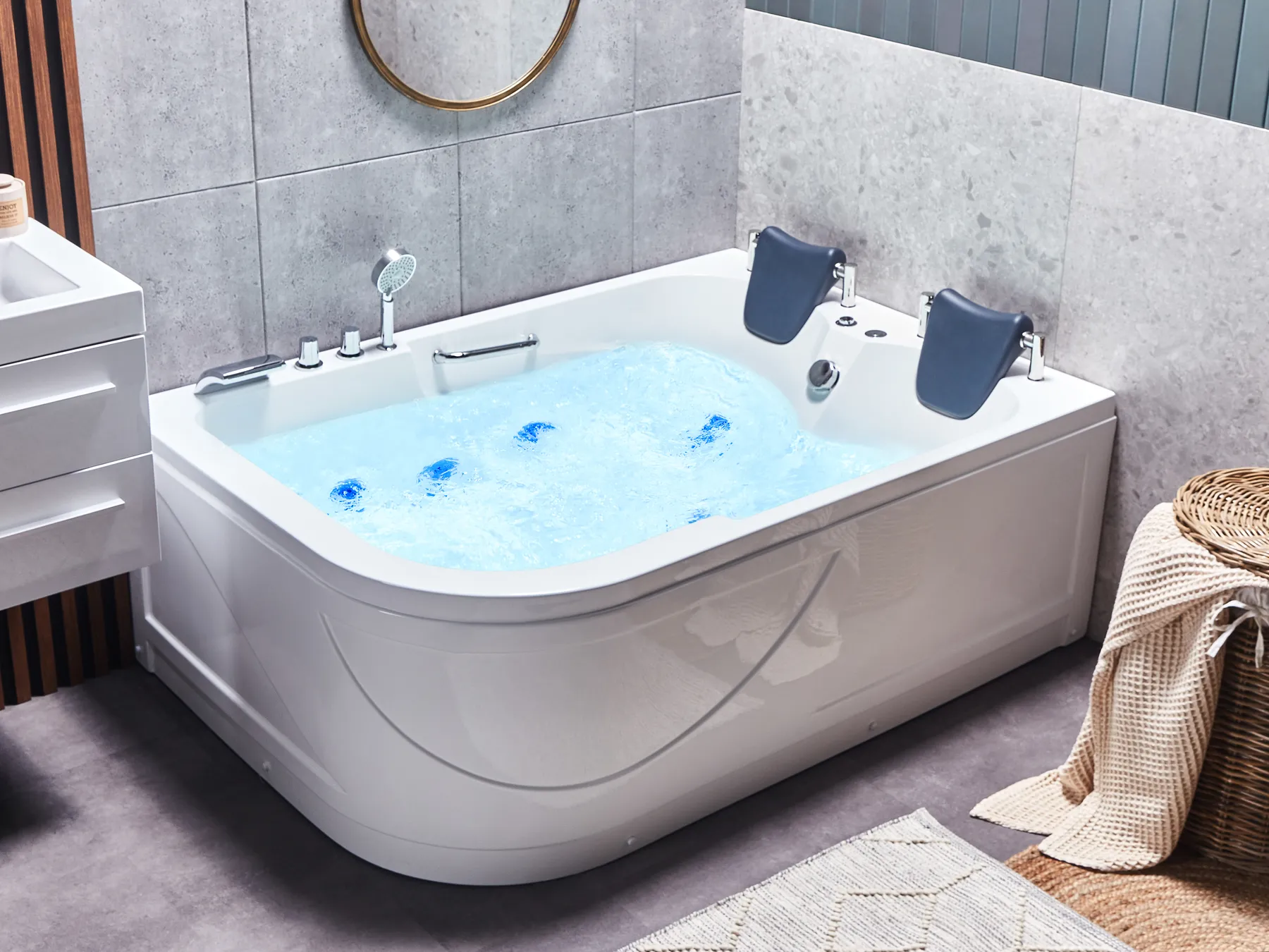 Corner Hot Tub with LED BAYAMO 1700 x 1200 mm White Left Hand_821148