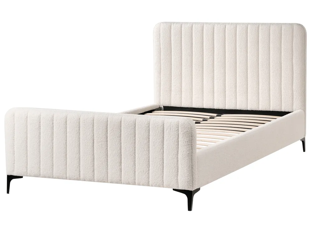 Säng med lamellram Bouclé LUNAN 120 x 200 cm Off-White_1025656