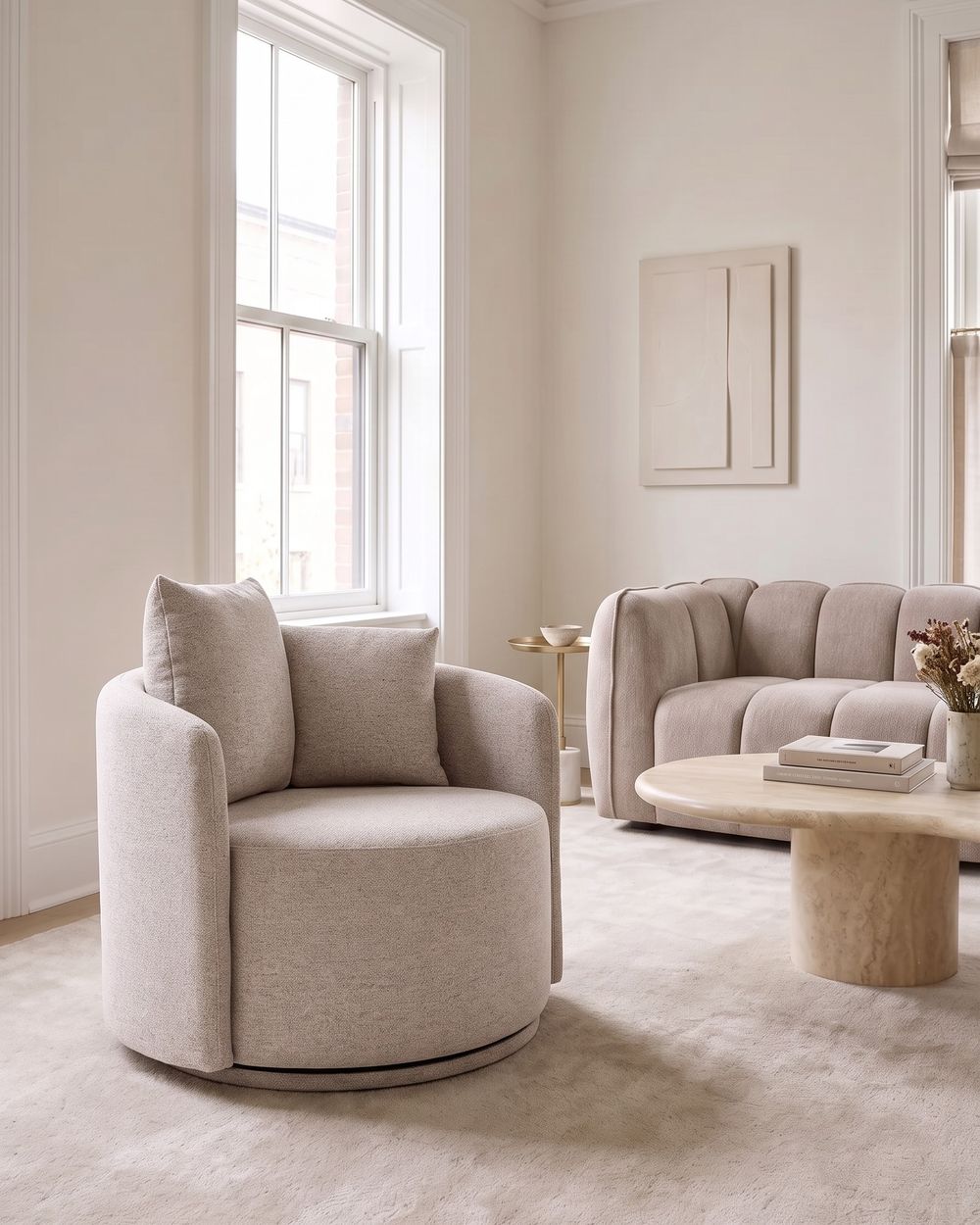 Swivel Armchair ENNORA Fabric Beige