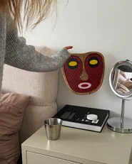 Väggdekoration Ansikte KATSINA Mangoträ 22 cm Röd_1071834