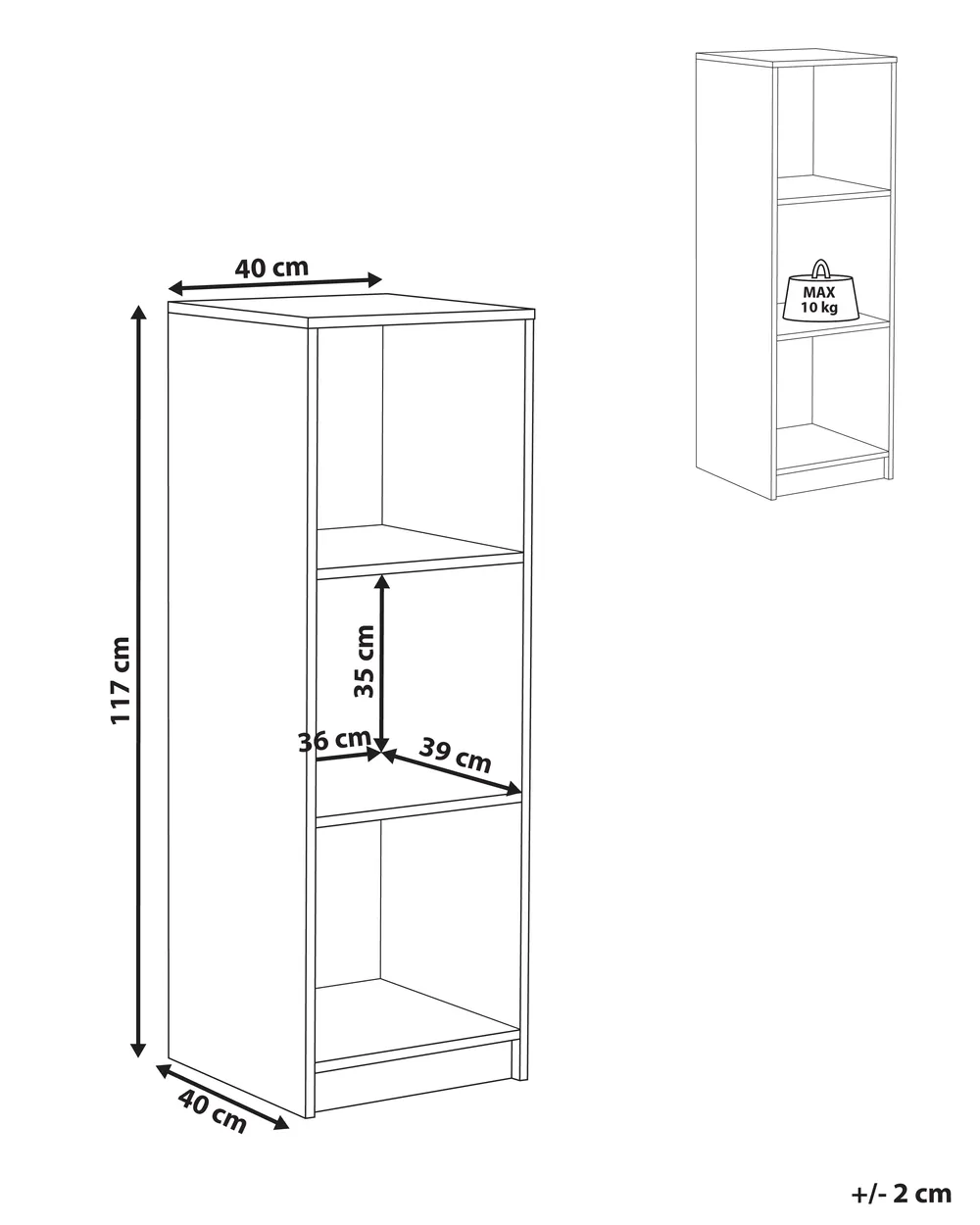Kirjahylly 3 tasoa ZEHNA 117 cm Musta_1026522