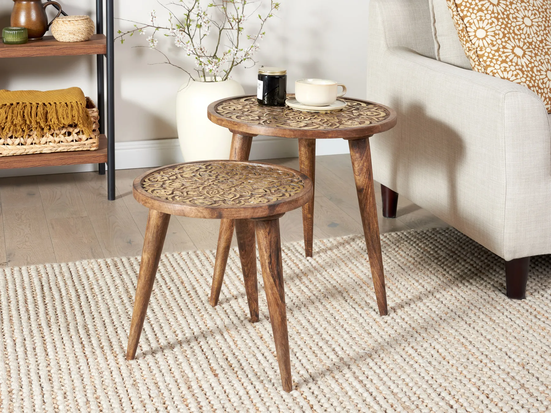 Set of 2 Side Tables RANJA Mango Wood Brown_857327