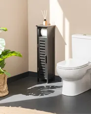Toilet Paper Cabinet OLATHE Bamboo Wood Black_1031731