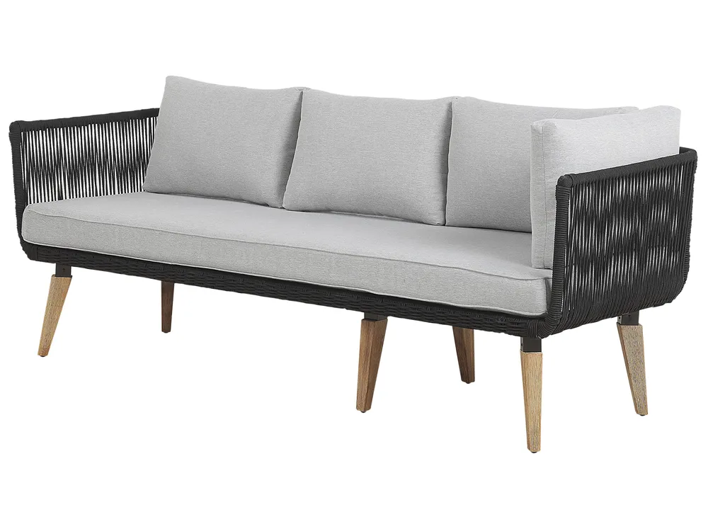 Garden Corner Sofa with Table 5 Seater ALCAMO Acacia Wood Black Left Hand_764954