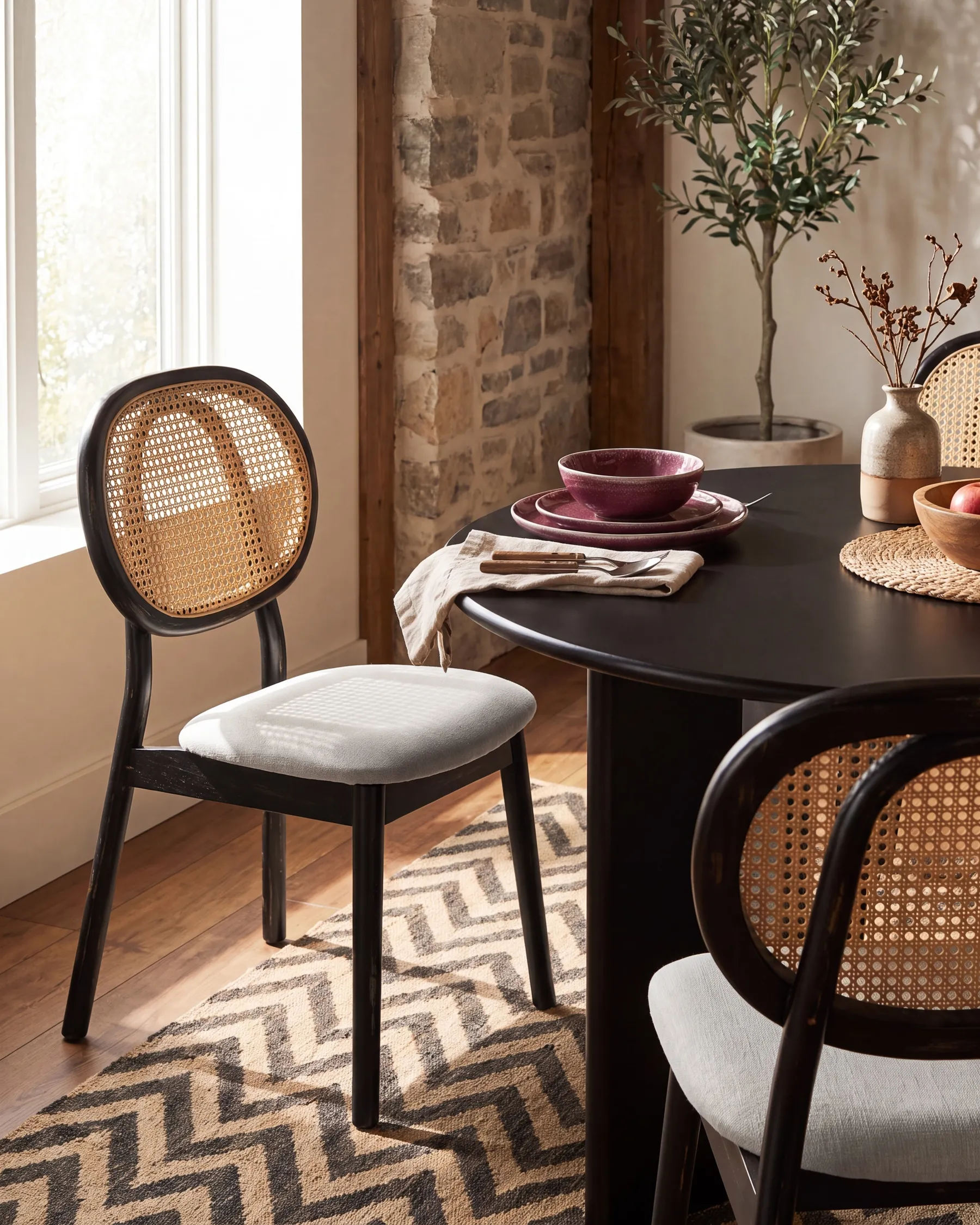 Set of 2 Chairs GAVIOTA Wood Black/ Beige_1095777