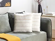 Set med 2 prydnadskuddar MILAS 50 x 50 cm Linne Vit Randigt_1185065