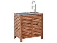3 Piece Outdoor Kitchen Set with Sink BRUCOLI Brown/ Silver Acacia Wood_1002066