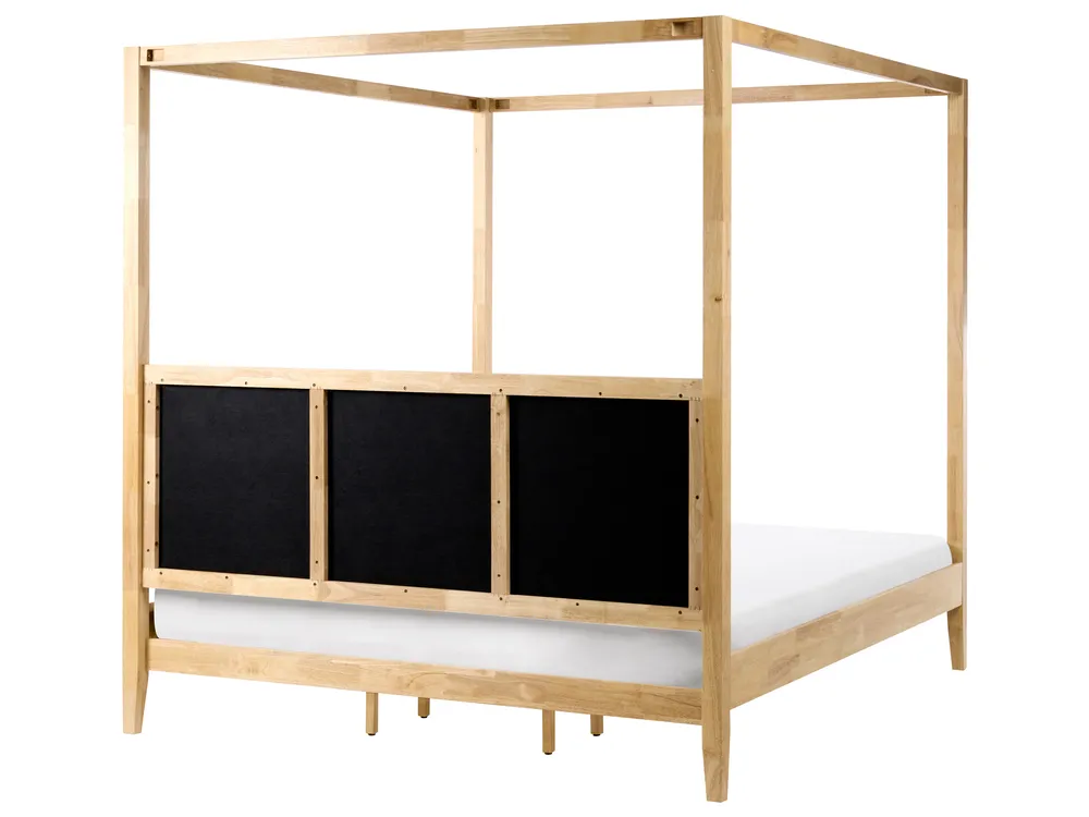Four Poster Bed Wood HAILLICOURT 180 x 200 cm (EU Super King) Light Brown_1037205