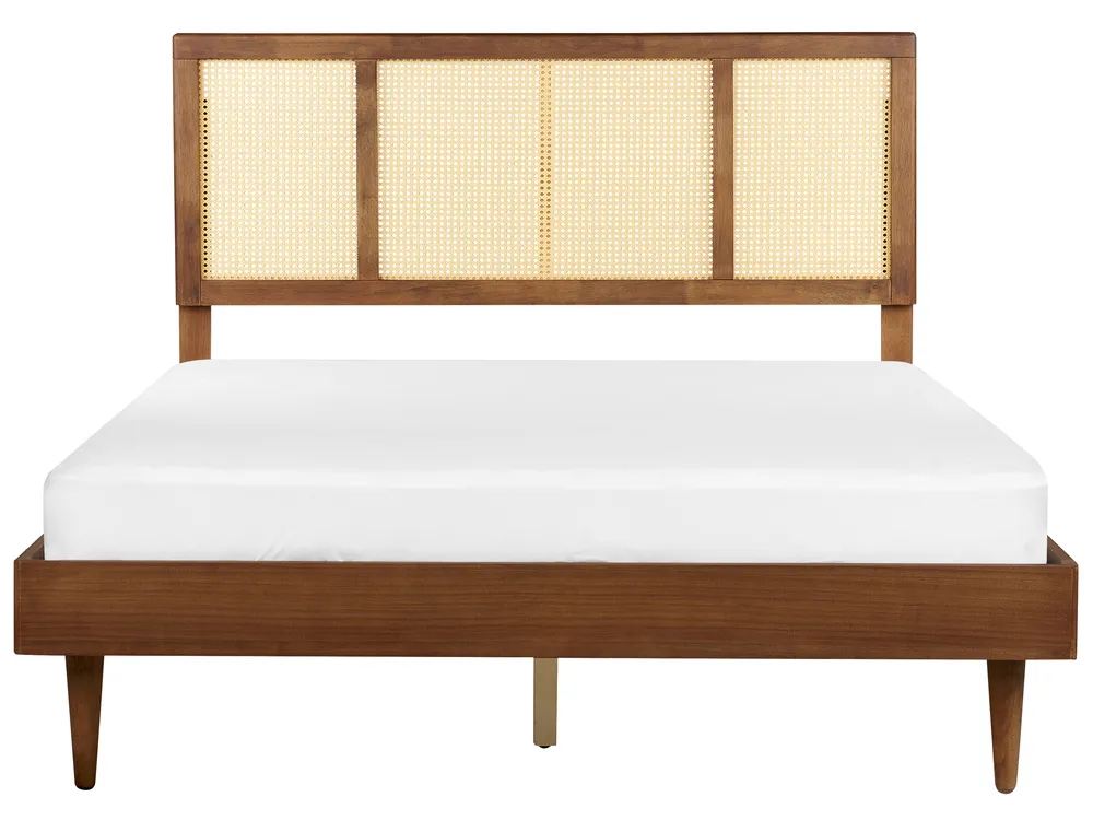 Bed with LED Rattan AURAY 160 x 200 cm (EU King Size) Brown_943909