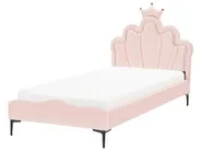 Kids Bed Crown Velvet RUBIAN 90 x 200 cm (EU Single) with LED Lights Pink_962155