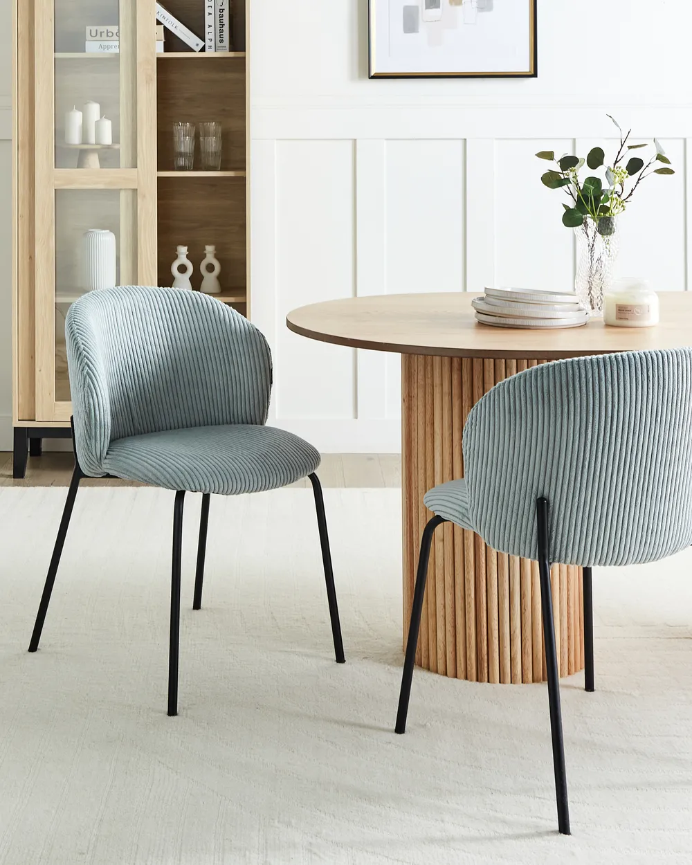 Set of 2 Dining Chairs MILES Corduroy Light Blue