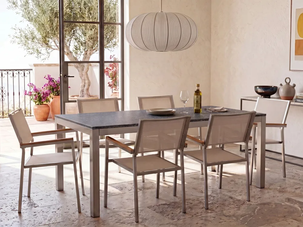 Garden Dining Set 6 Seater GROSSETO Granite Polished Grey/ Beige_1105613