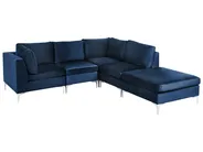 Modular Corner Sofa 4 Seater EVJA with Ottoman Velvet Navy Blue Left Hand_859932