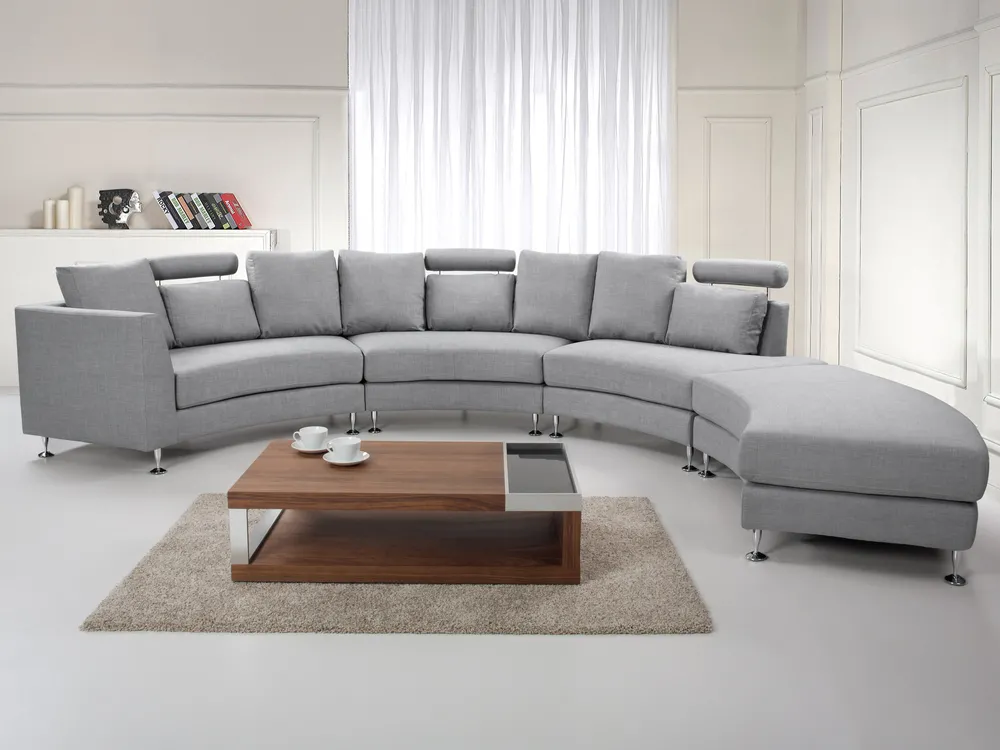 Curved Sofa 7 Seater ROTUNDE Fabric Light Grey