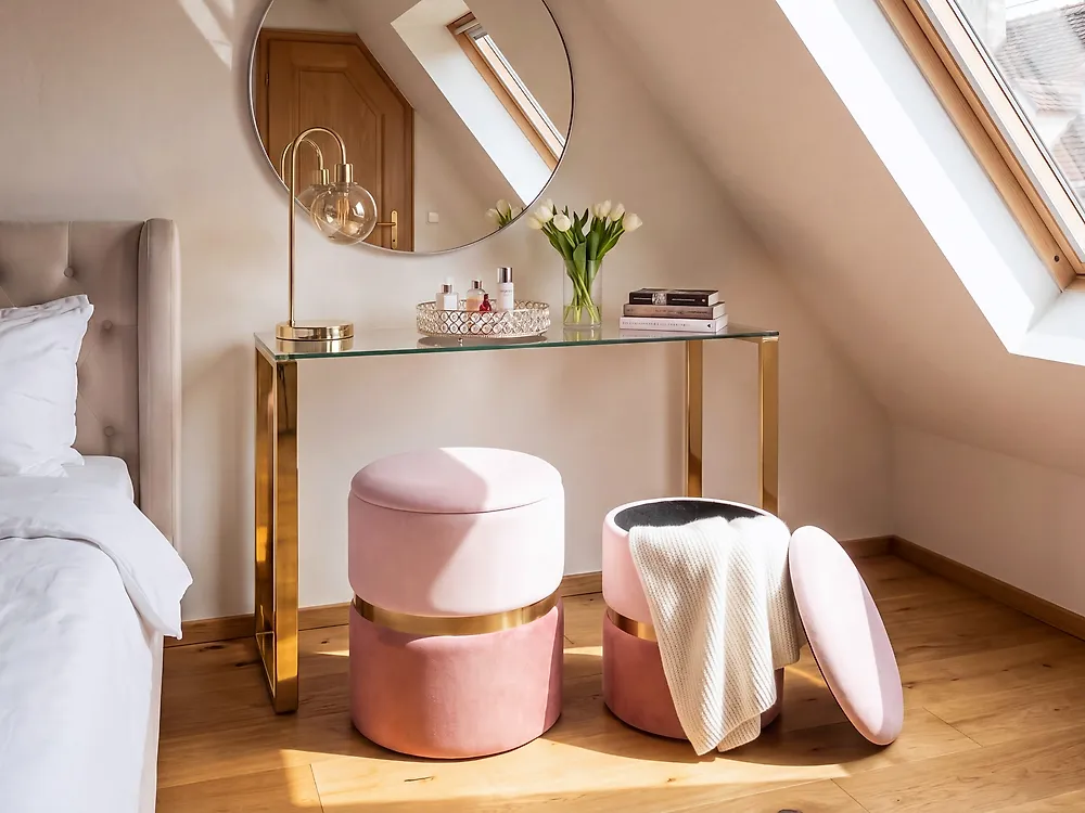 Set med 2 förvaringspuffar WICHITA Sammet Rosa_1154896