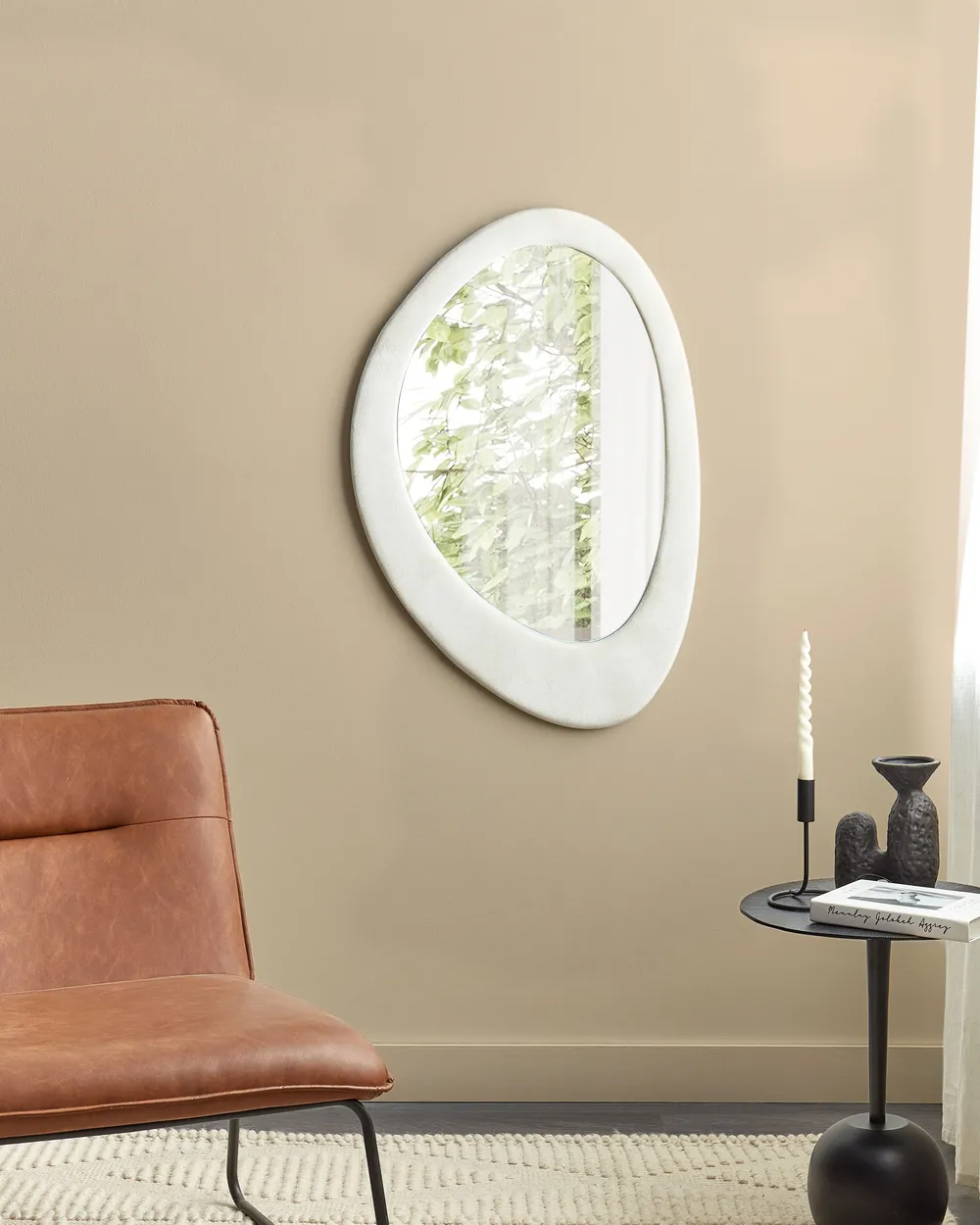 Wall Mirror AUDES 60 cm 90 cm Velvet Off-White