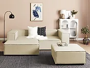 Modular Corner Sofa APRICA with Ottoman Faux Linen Beige Right Hand_1173599
