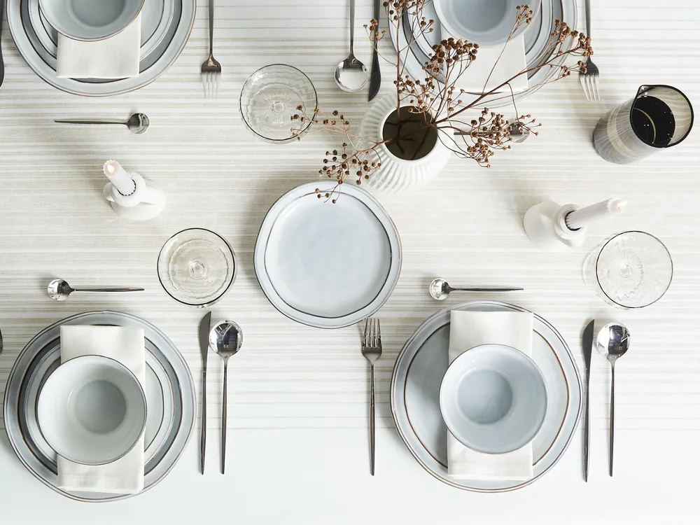 Set of 24 Dinnerware CHIVES Stoneware Light Grey