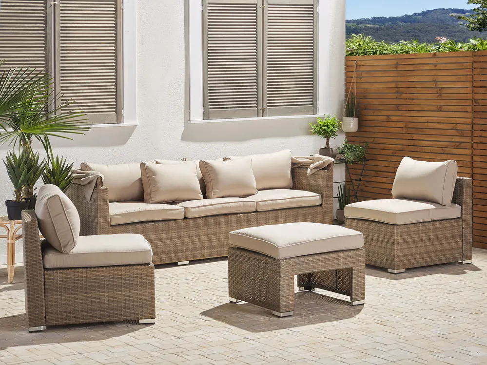 Garden Lounge Set with Table 5 Seater COCCOLIA Modular PE Rattan Beige_810054