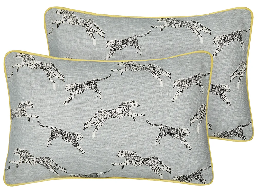 Set of 2 Decorative Cushions ARALES 30 x 50 cm Cotton Light Grey Animal Pattern
