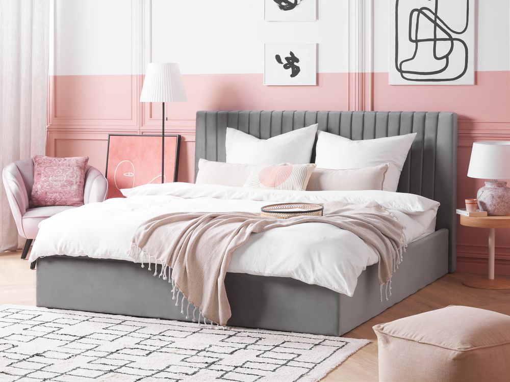 Ottoman Bed VION Velvet Grey 180 x 200 cm (EU Super King)