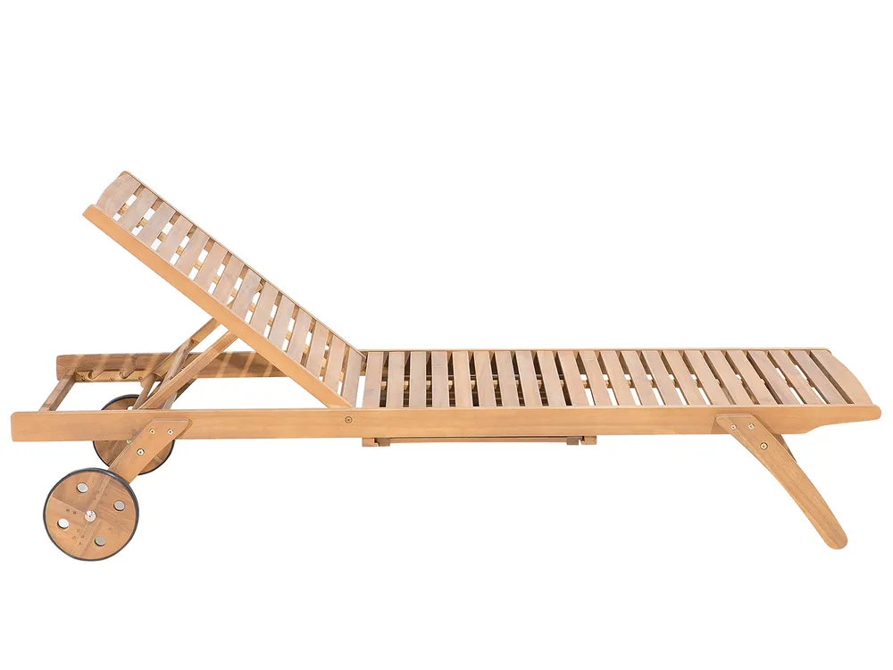Sun Lounger CESANA Reclining Acacia Wood Light Brown_691165
