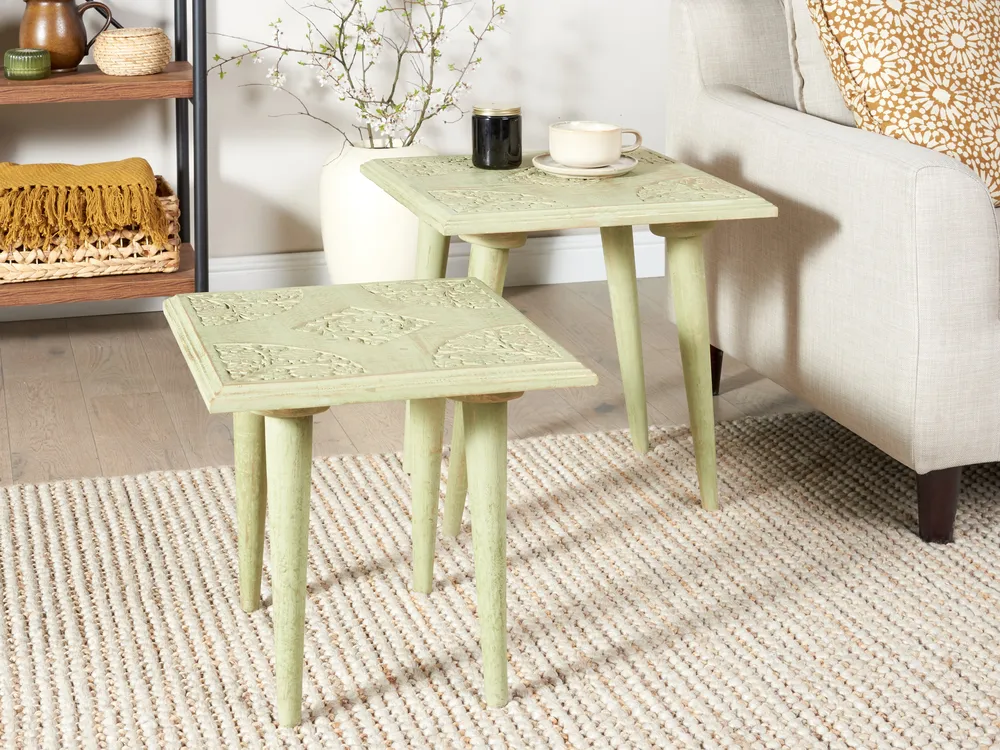 Set of 2 Side Tables BELIDHA Mango Wood Light Green