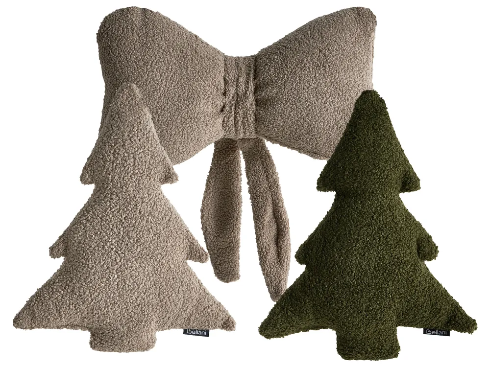 Set of 3 Decorative Cushions WINTERLAND 30 x 35 cm 45 x 25 cm Boucle Taupe Christmas Motif
