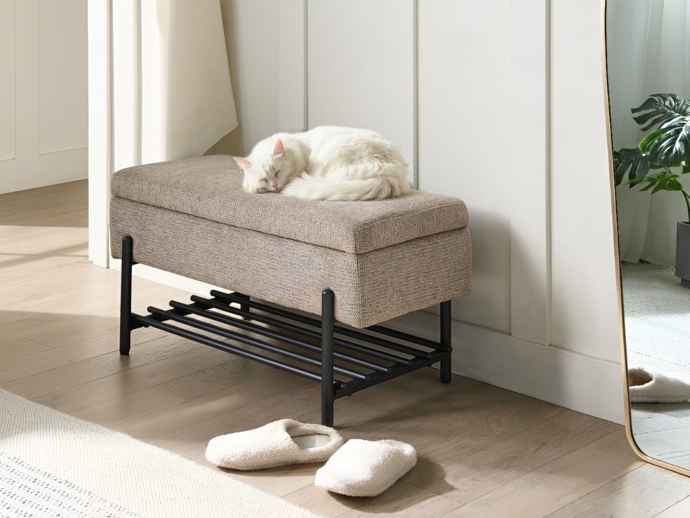 Shoe Bench SOLVANG Fabric Taupe with Storage
