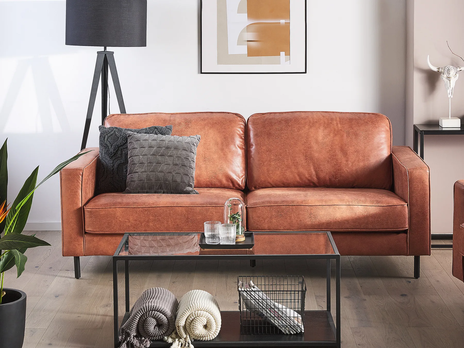 Soffa 3-sits SAVALEN Konstläder Guldbrun_779195