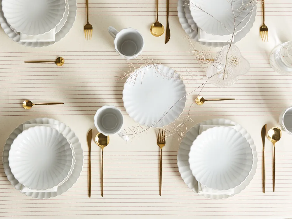 Set of 4 Dinner Plates NETTLE Stoneware White_957428