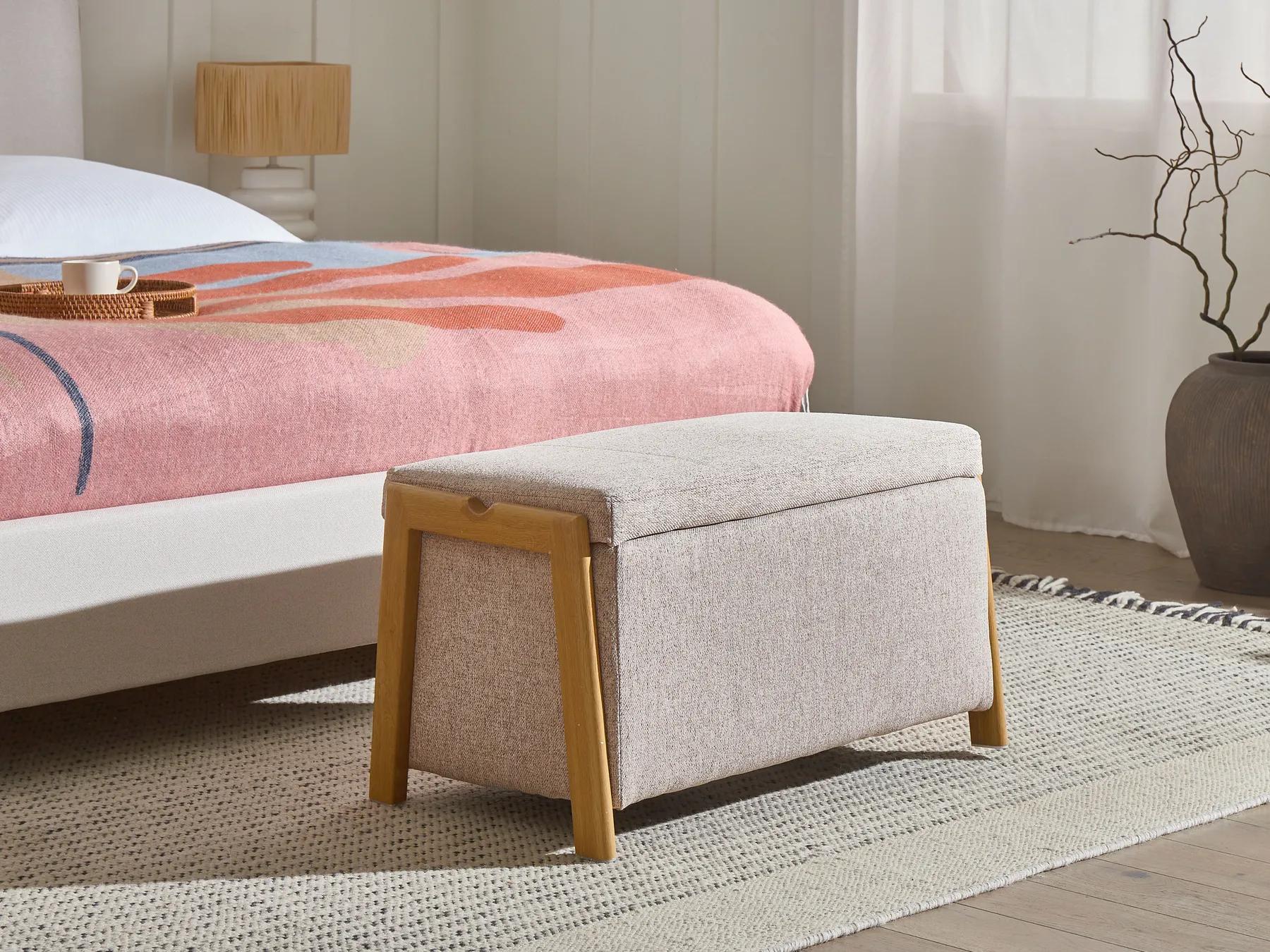 Klädd förvaringsbänk EDLAND Beige_1038275