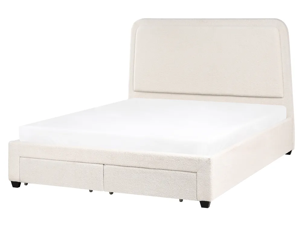 Bed with Storage Drawers SARDENT Boucle Off-White 160 x 200 cm (EU King Size)_1009109