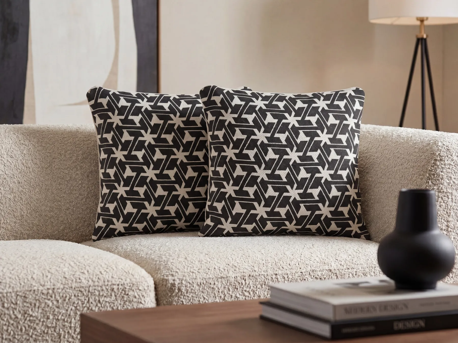 Set of 2 Decorative Cushions ANDIRIN 45 x 45 cm Cotton Black Geometric Pattern_802112
