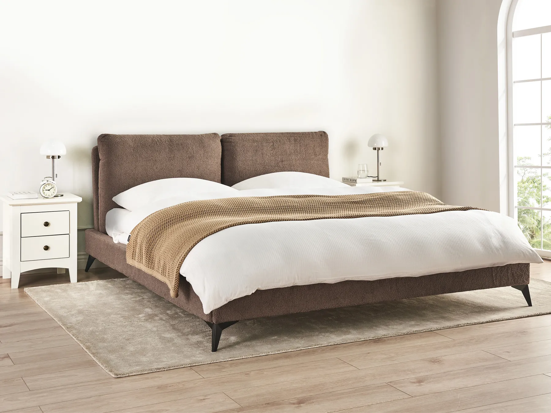 Bed Boucle MELLE 180 x 200 cm (EU Super King) Brown_965714