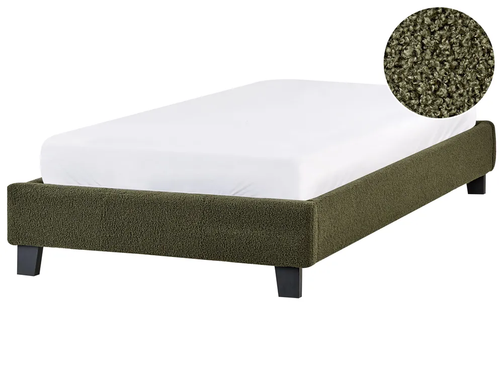 Bed without Headboard Boucle ROANNE 90 x 200 cm (EU Single) Dark Green