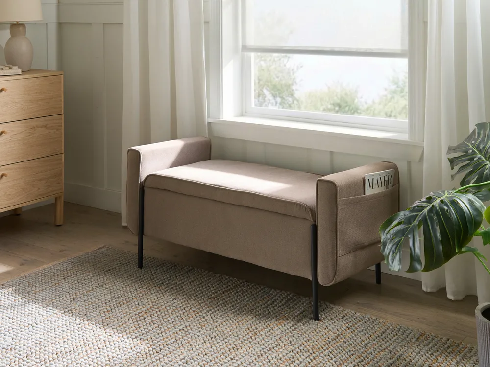 Upholstered Storage Bench LEWES Fabric Beige