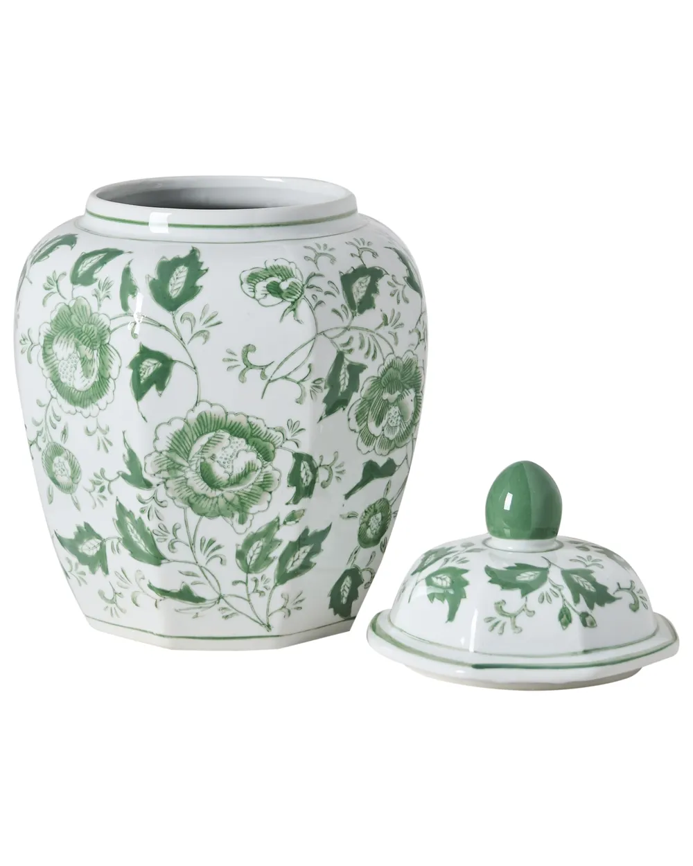 Lidded Vase FERROL 29 cm Porcelain White/ Green_1052925