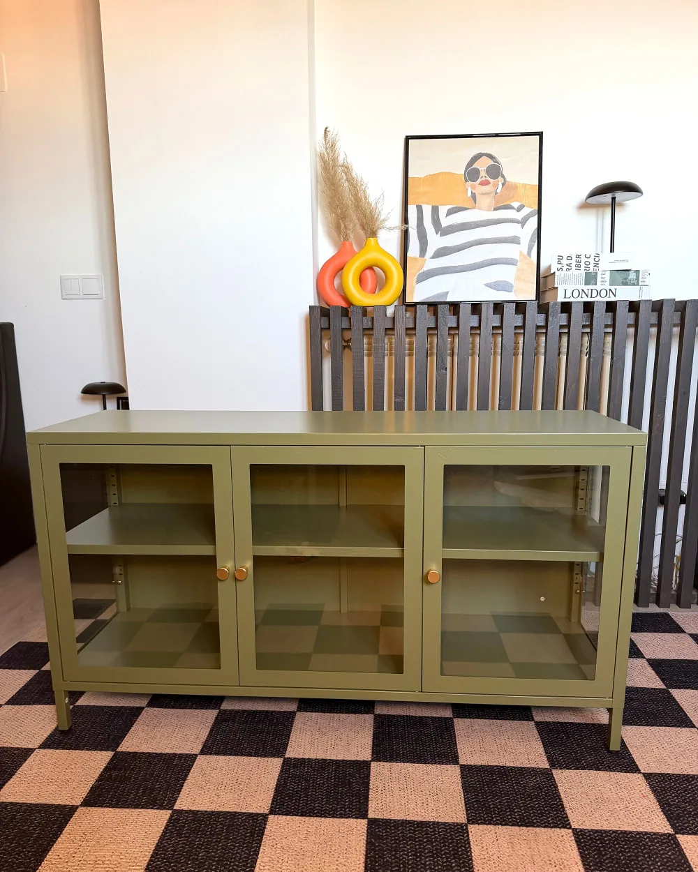 Glass Display Sideboard NEWPORT 115 cm Metal Green_1173979