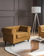Fåtölj CHESTERFIELD Sammet Guld_1041638