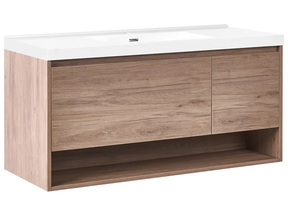 Wall Mounted Vanity Unit with Basin UMAYO Light Brown