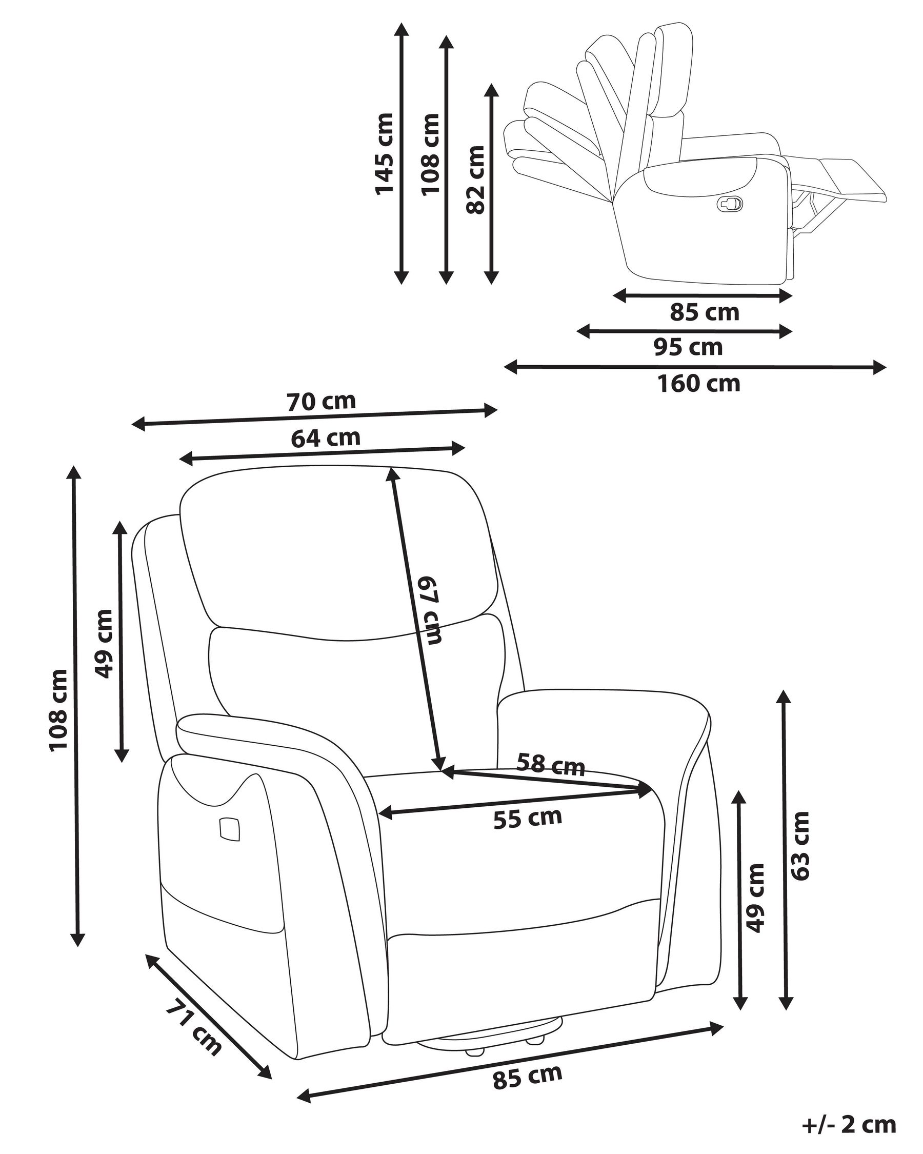 Elektrisk reclinerfåtölj GLORIE med massagefunktion Konstläder Brun_953516