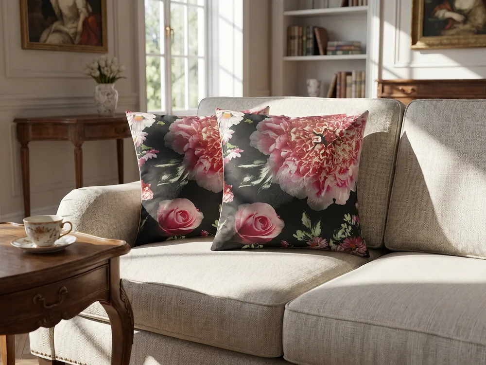 Set of 2 Decorative Cushions HEDERA 45 x 45 cm Black Floral Pattern_1178101