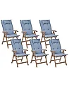 Set of 6 Garden Chairs with Cushions AMANTEA Acacia Wood Blue