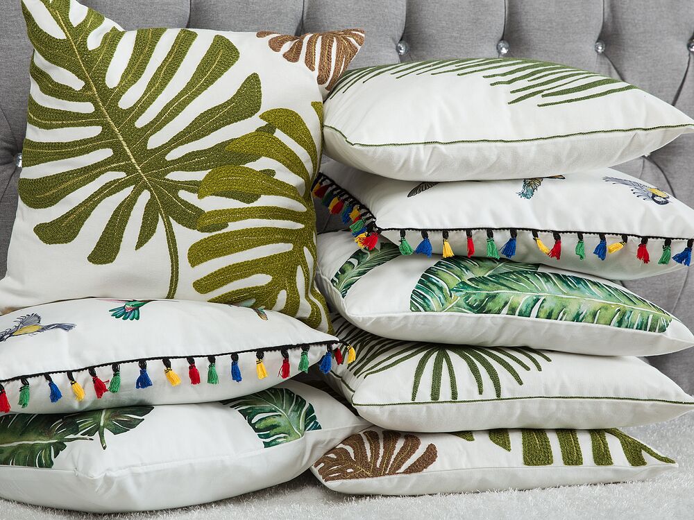 Set of 2 Decorative Cushions DIANELLA 45 x 45 cm Dark Green Plant Pattern