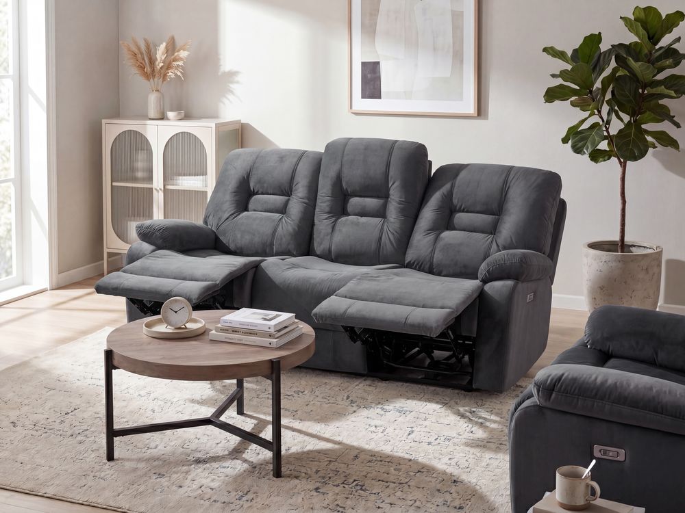 Elektrisk reclinersofa 3-seter BERGEN Fløyel Mørkegrå