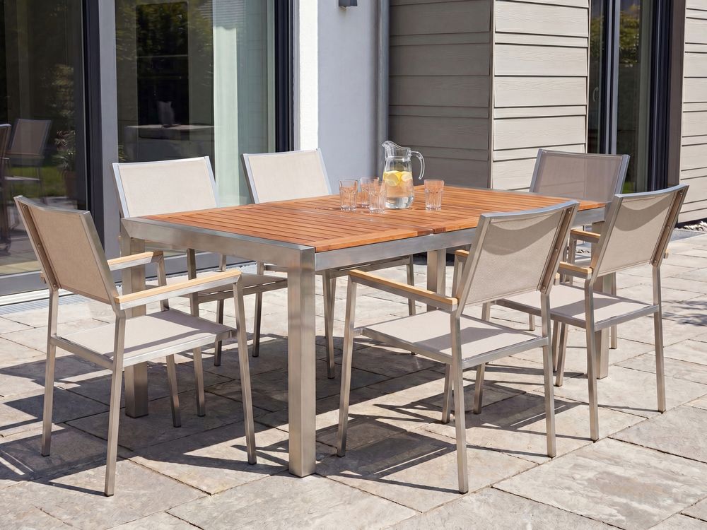 Garden Dining Set 6 Seater GROSSETO Eucalyptus Wood Brown/ Beige